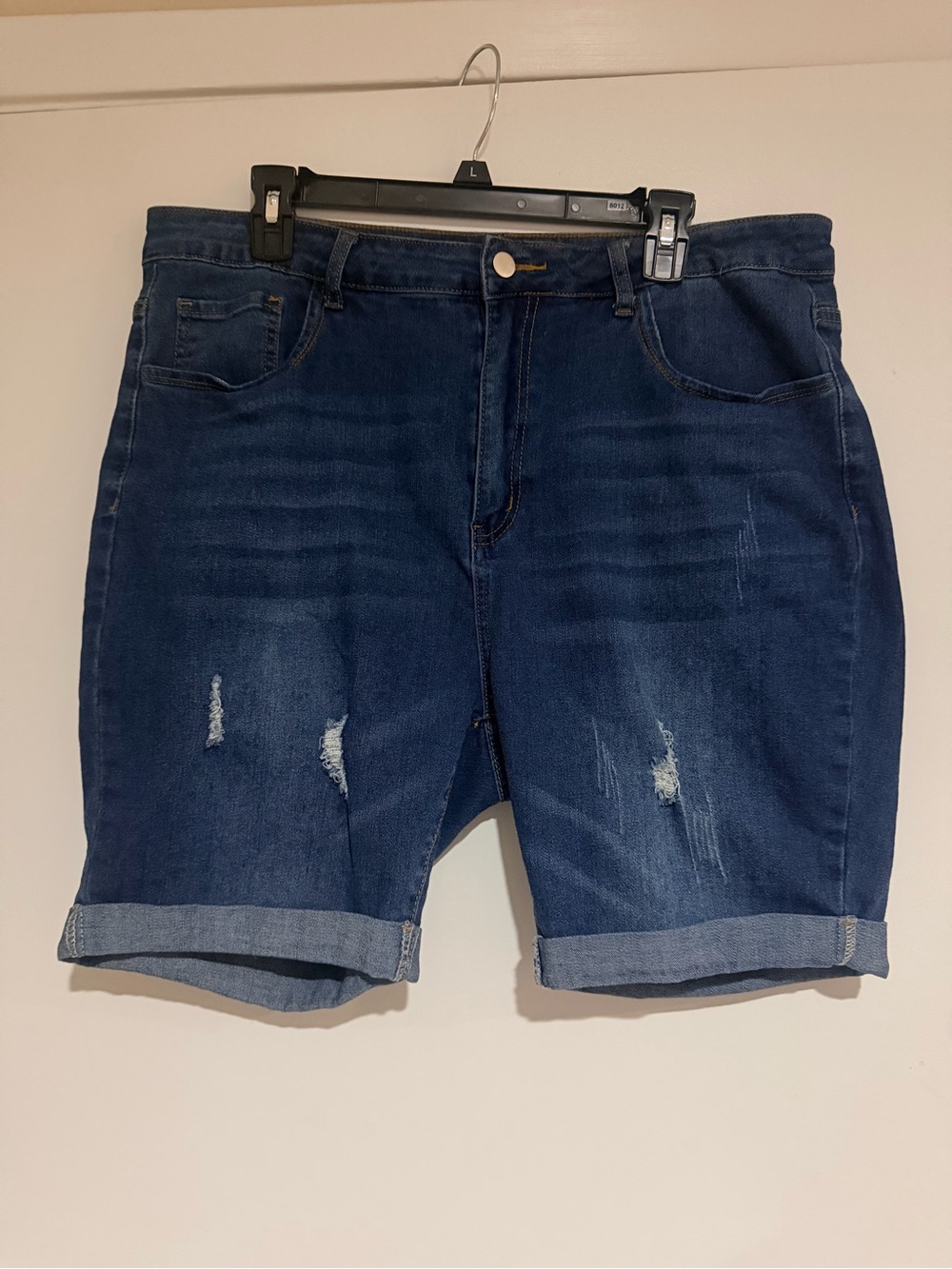 SHEIN Curve Dark Blue Distressed Rolled Cuff Denim Shorts